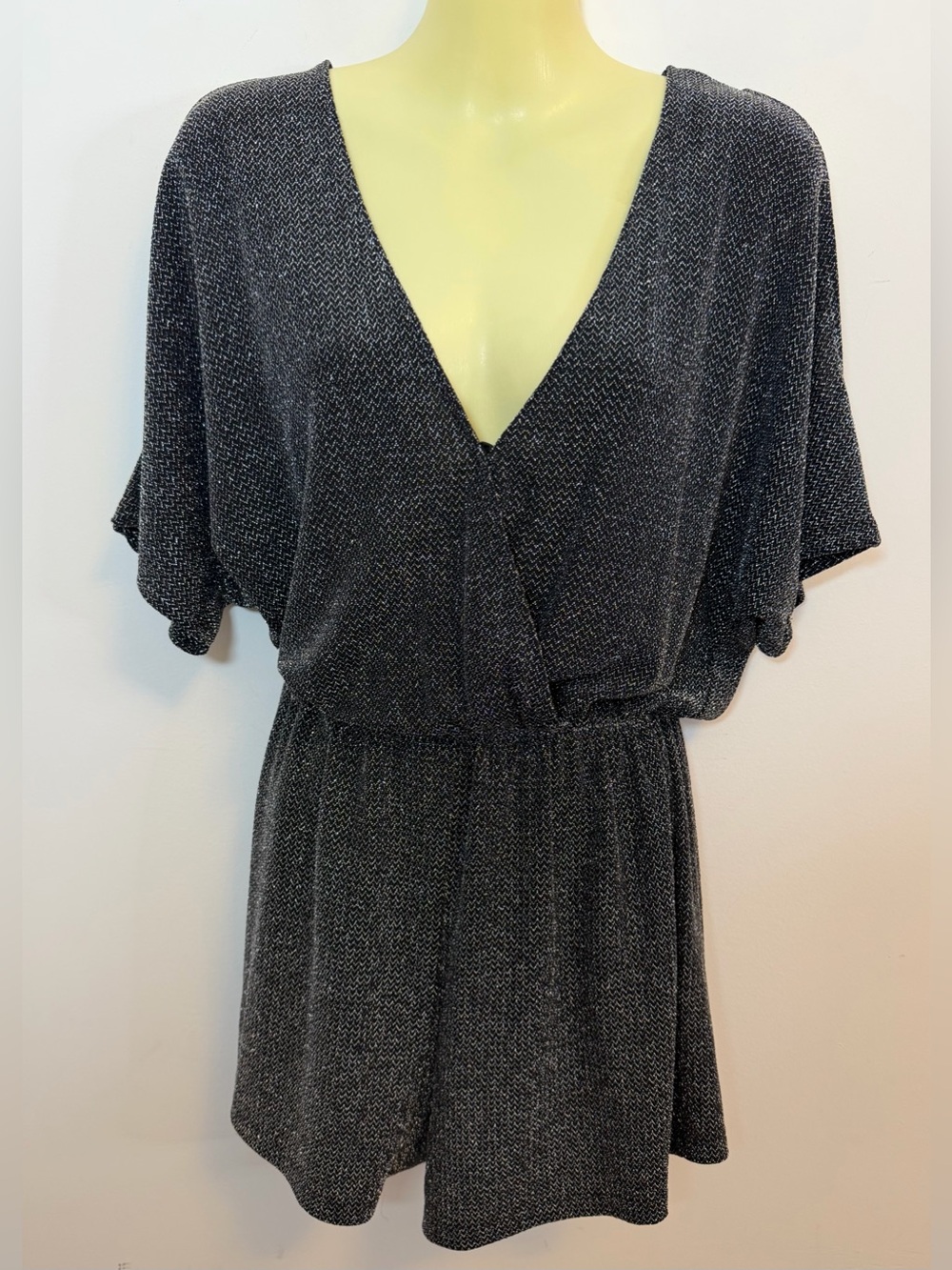 Astr Black Metallic Cold Shoulder Romper